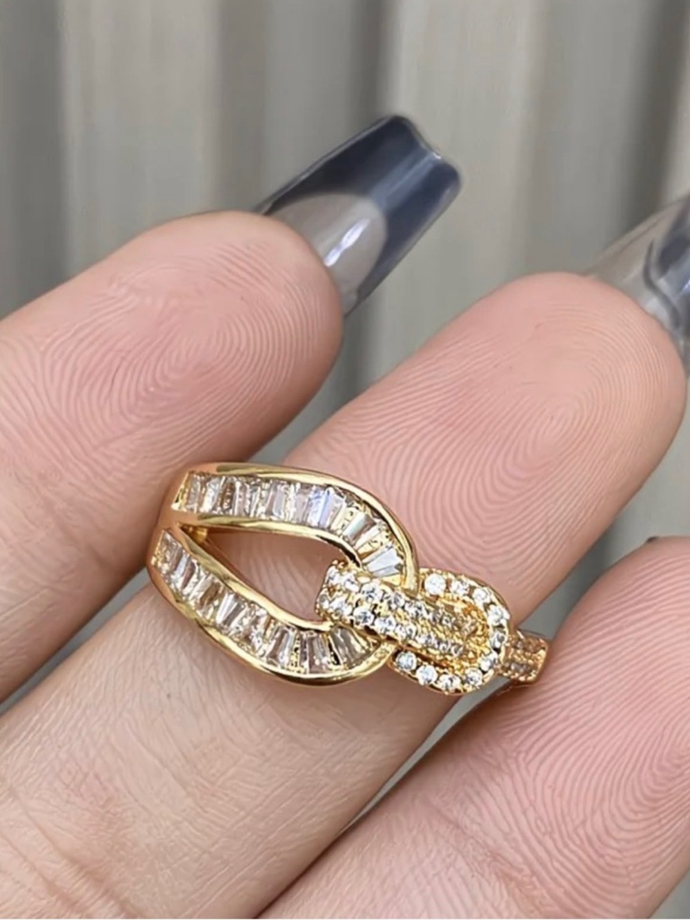 Gold Crystal Open Horseshoe U Ring - Women Jewelry - Picture 2 of 4